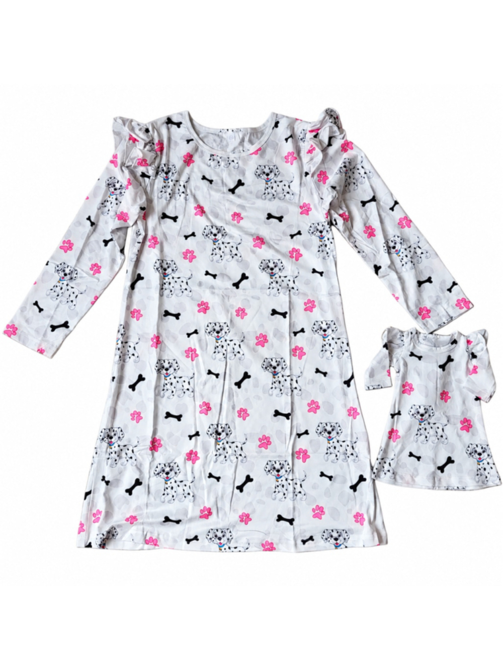 Girl's Bow Dream Dalmatian Dog Dress - Size 7-8 - Matching 18" Doll Dress - NWOT